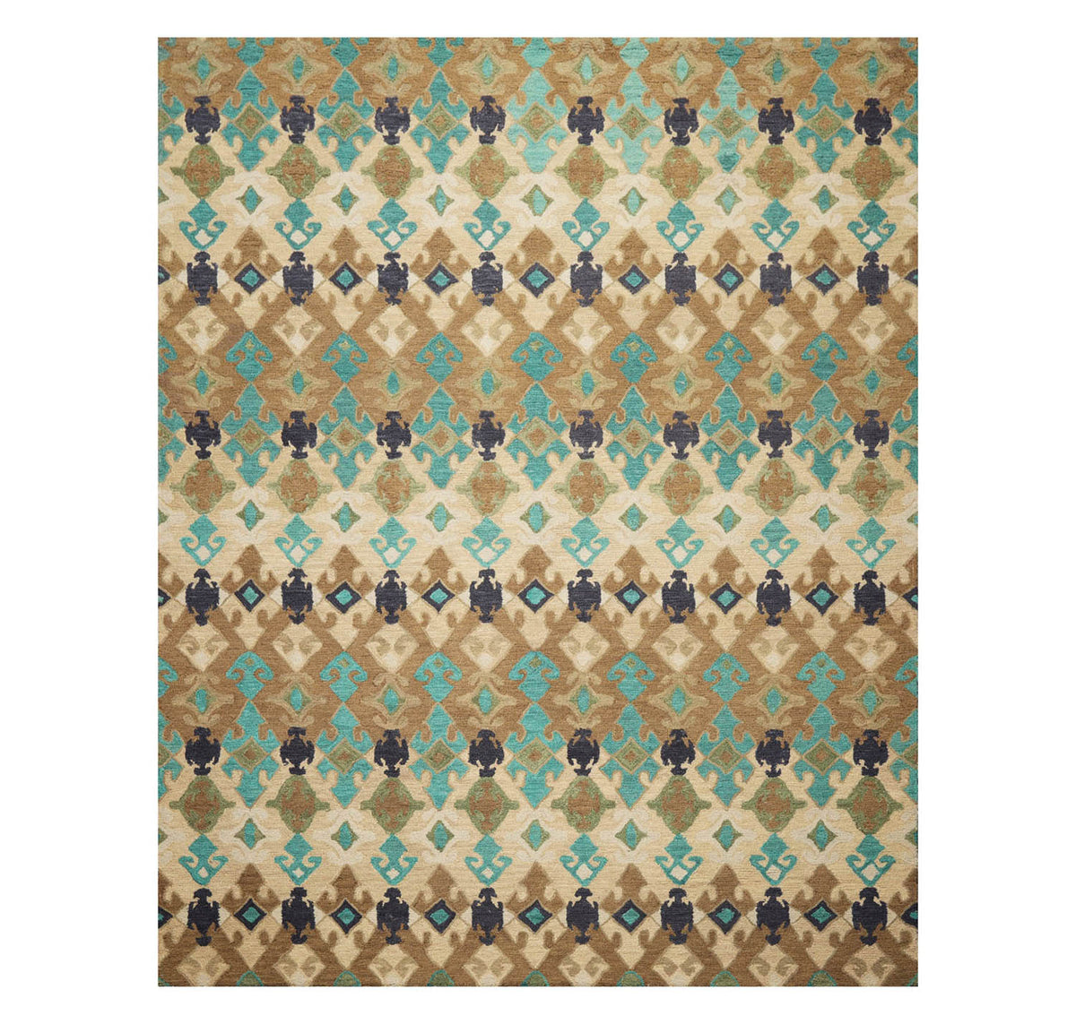 Multi Size Beige Brown Turquoise Color Hand Tufted All-Over Wool & Silk Modern Oriental Rug