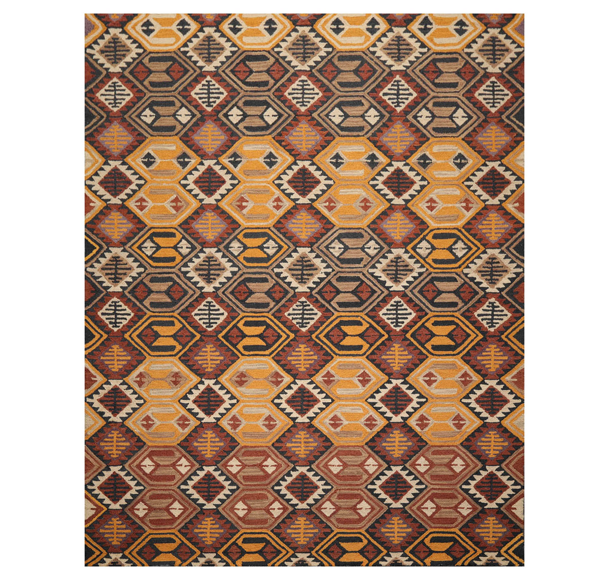 Multi Size Gold Rust Charcoal Color Hand Tufted All-Over 100% Wool Modern Oriental Rug