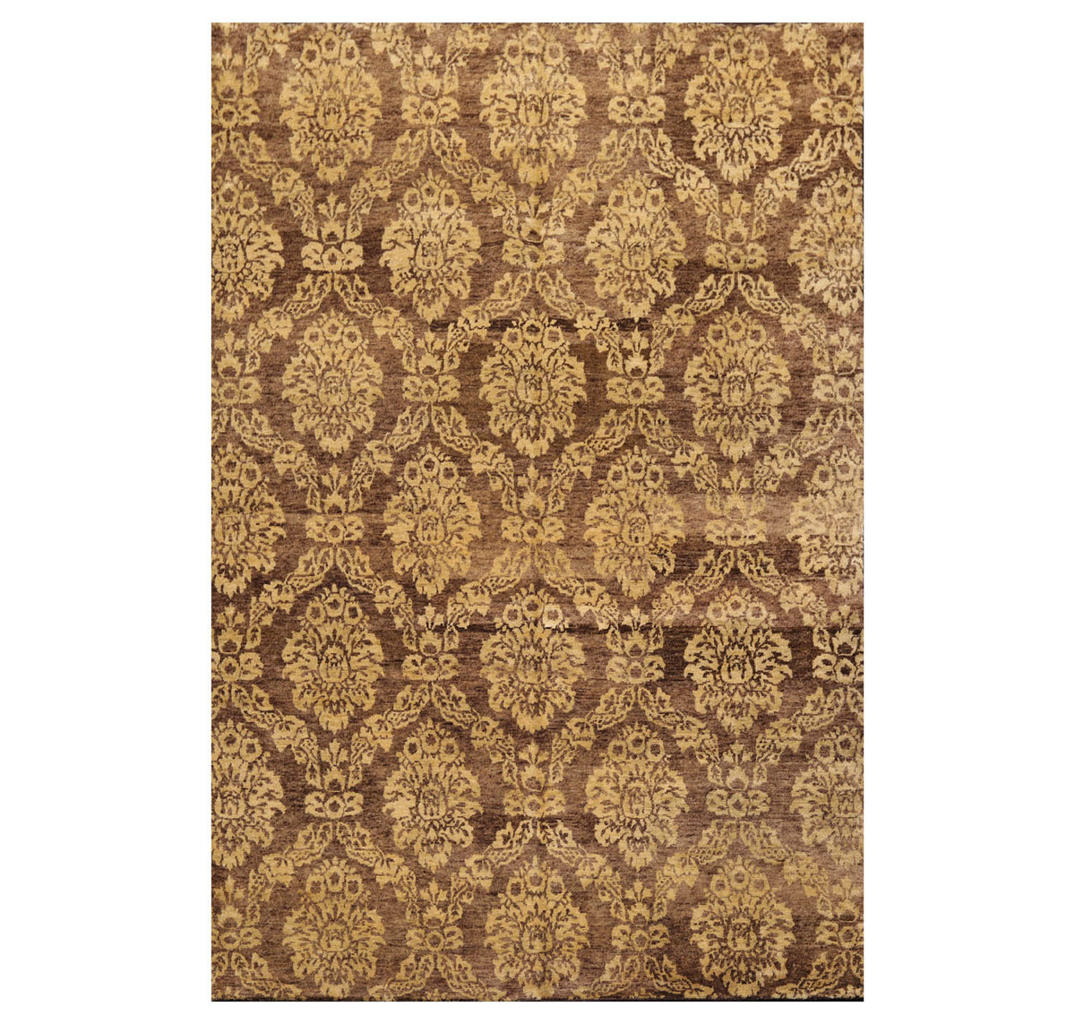 6x9 Brown, Light Gold, Color Hand Knotted All-Over 100% Wool Transitional Oriental Rug