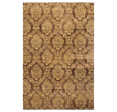 6x9 Brown, Light Gold, Color Hand Knotted All-Over 100% Wool Transitional Oriental Rug