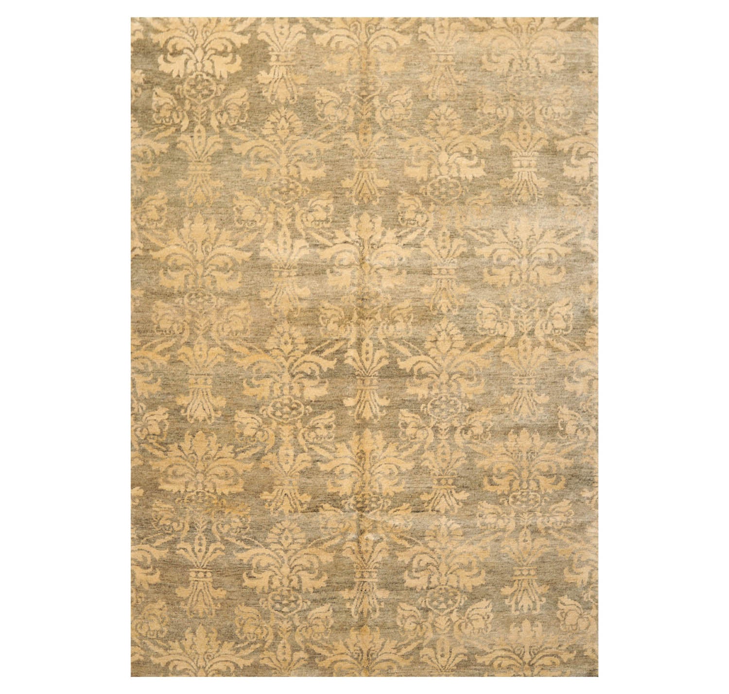 6x9 Moss, Light Gold, Color Hand Knotted All-Over 100% Wool Transitional Oriental Rug