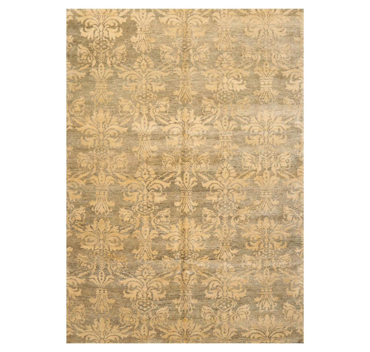 6x9 Moss, Light Gold, Color Hand Knotted All-Over 100% Wool Transitional Oriental Rug