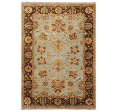6x9 Aqua, Brown, Tan Color Hand Knotted All-Over 100% Wool Traditional Oriental Rug