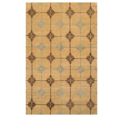 6x9 Tan, Brown, Blue Color Hand Knotted All-Over 100% Wool Transitional Oriental Rug