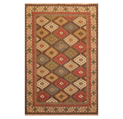 6x9 Beige, Rust, Sage Color Hand Knotted All-Over 100% Wool Traditional Oriental Rug