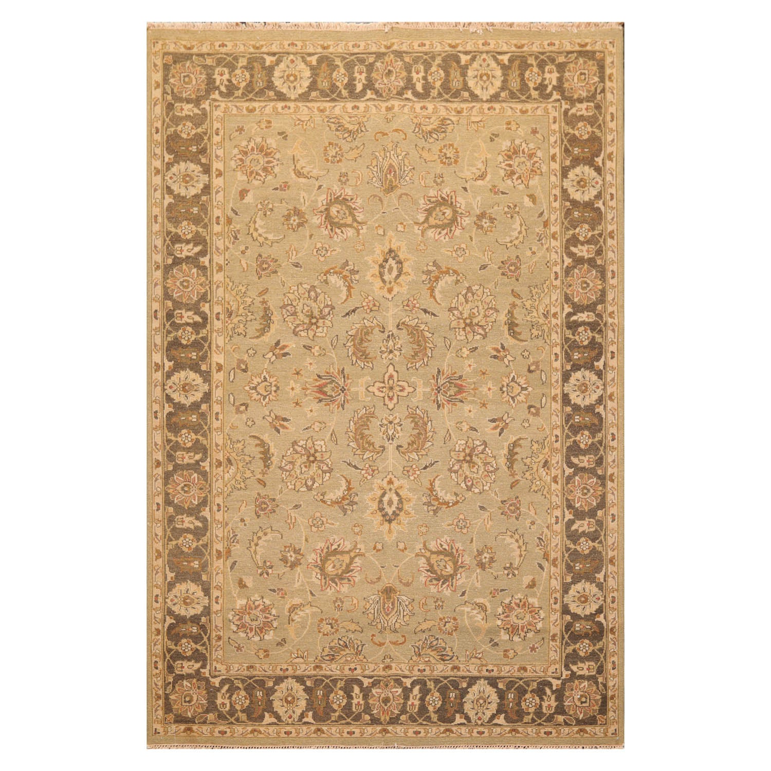 6x9 Champaign, Gray, Brown Color Hand Knotted All-Over 100% Wool Traditional Oriental Rug