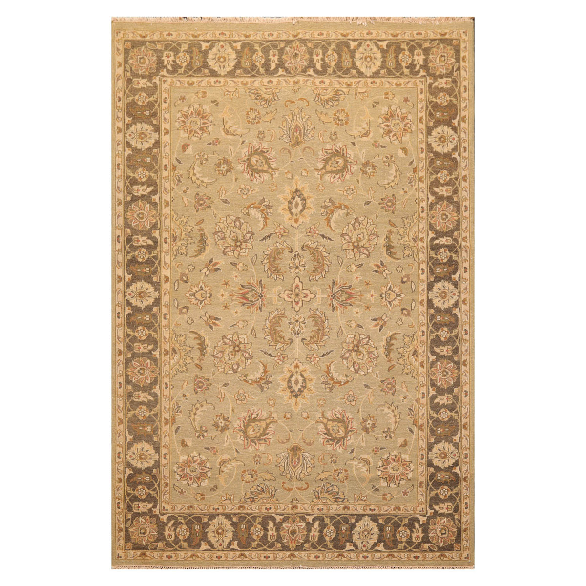 6x9 Champaign, Gray, Brown Color Hand Knotted All-Over 100% Wool Traditional Oriental Rug