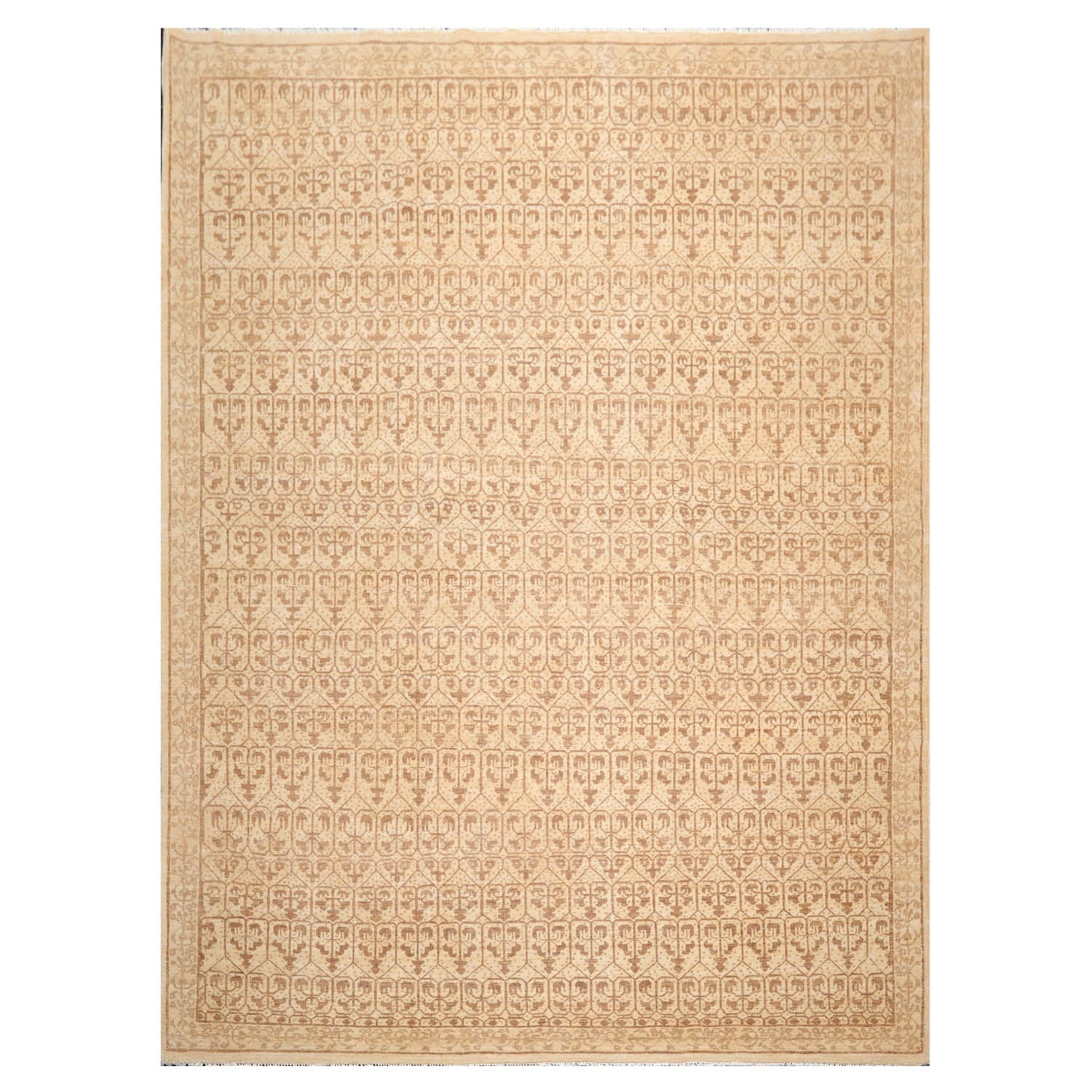 9x12 Beige, Brown, Color Hand Knotted All-Over 100% Wool Transitional Oriental Rug