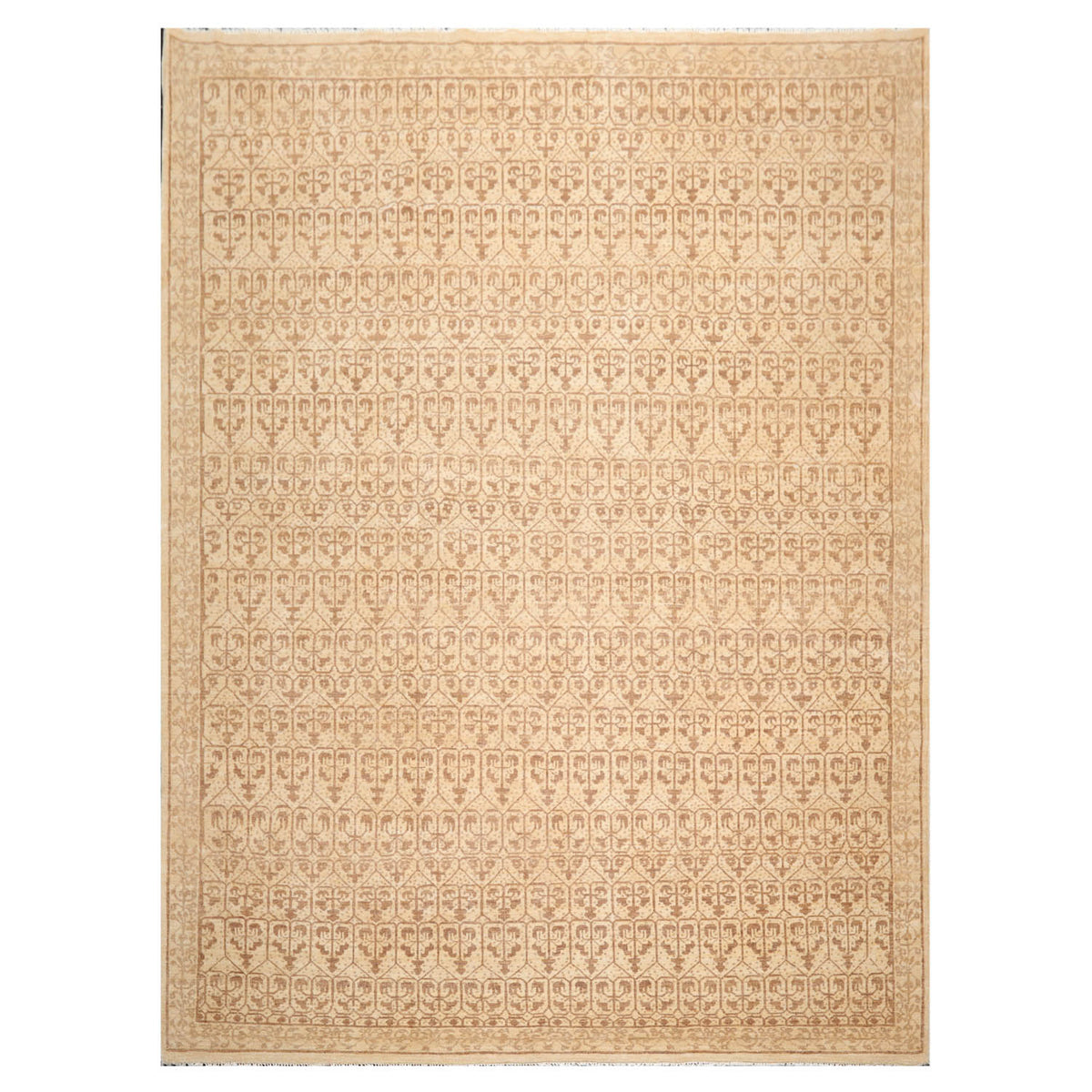 9x12 Beige, Brown, Color Hand Knotted All-Over 100% Wool Transitional Oriental Rug