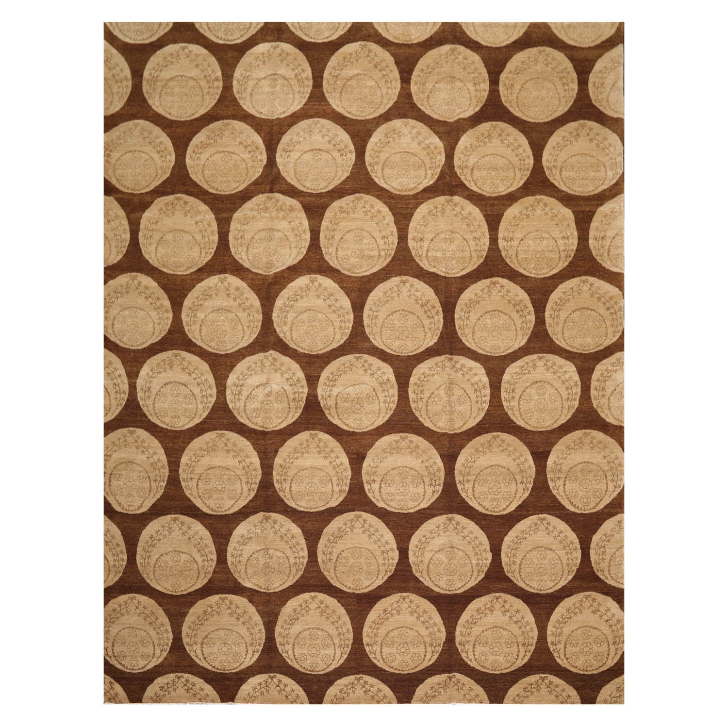 9x12 Olive, Beige, Brown Color Hand Knotted All-Over 100% Wool Transitional Oriental Rug