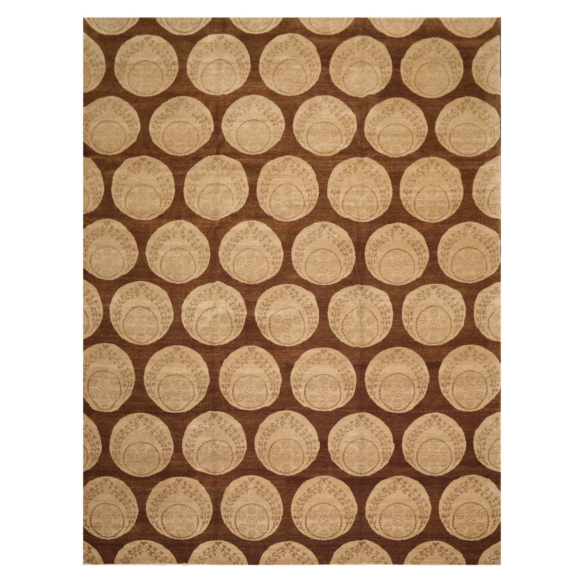 9x12 Olive, Beige, Brown Color Hand Knotted All-Over 100% Wool Transitional Oriental Rug