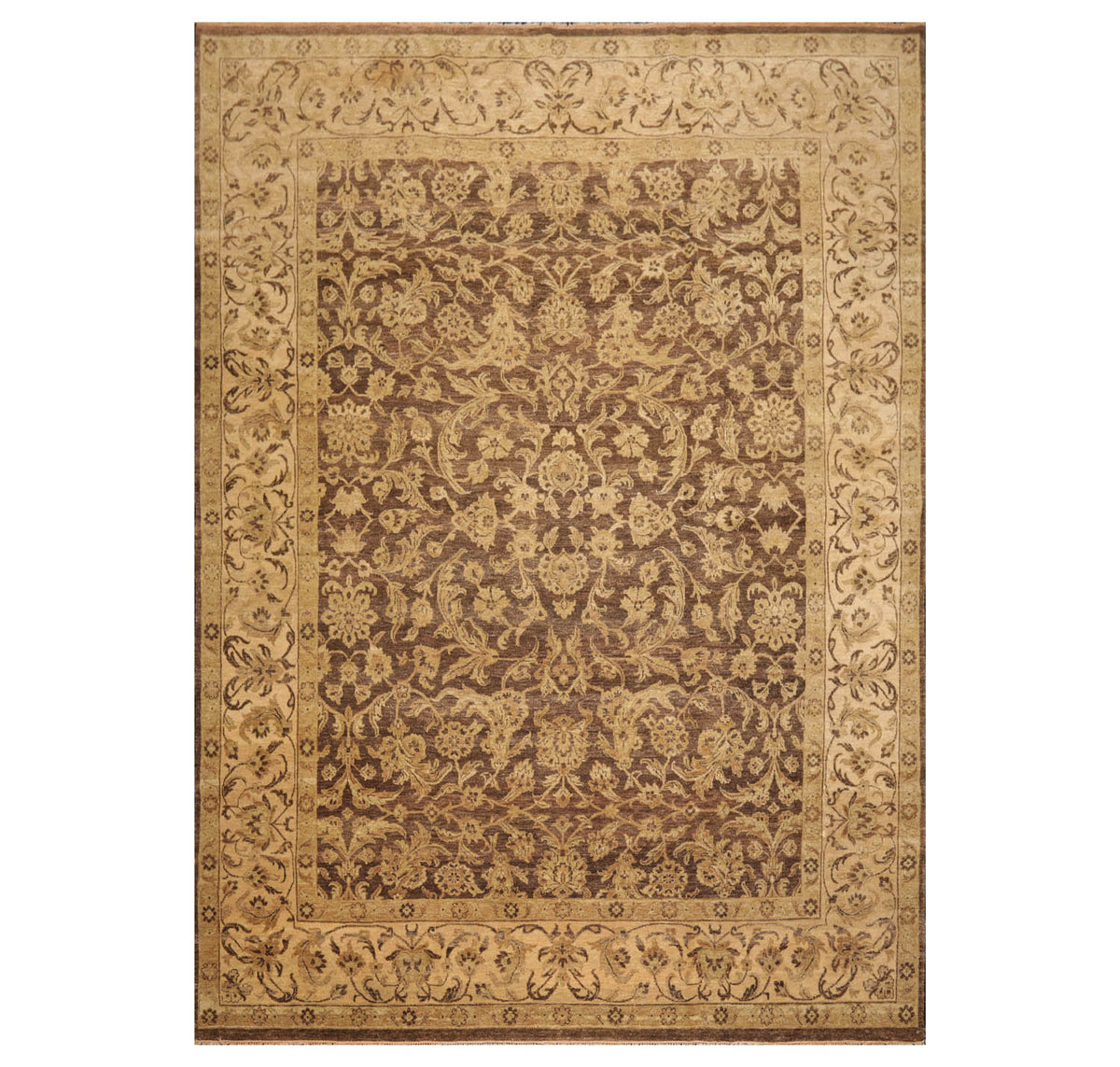 9x12 Brown, Tan, Sage Color Hand Knotted All-Over 100% Wool Traditional Oriental Rug