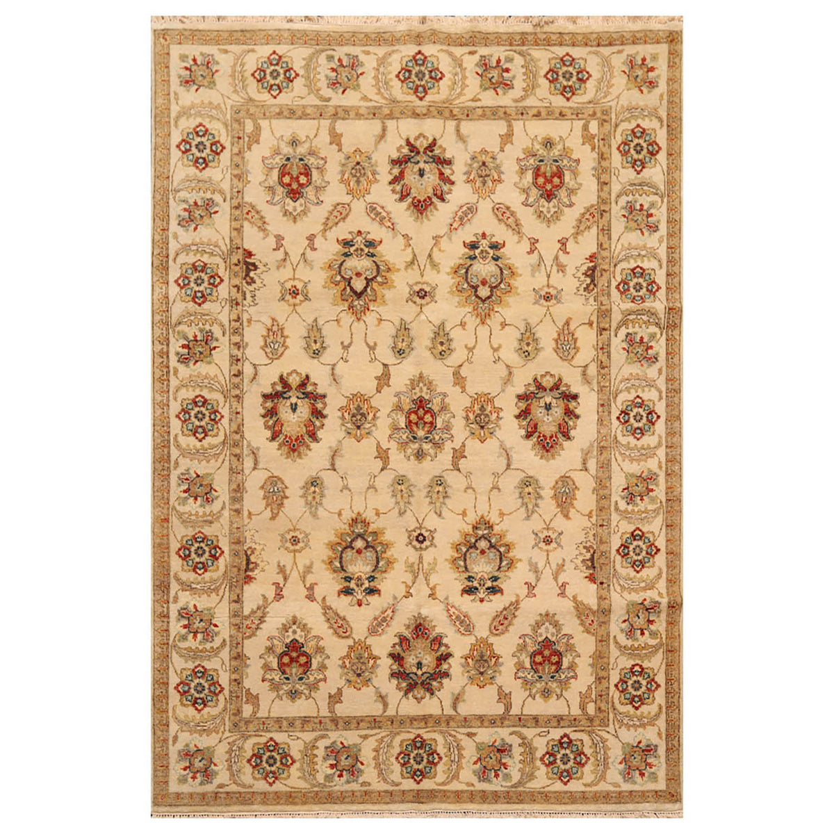 6x9 Beige, Tan, Rust Color Hand Knotted All-Over 100% Wool Traditional Oriental Rug