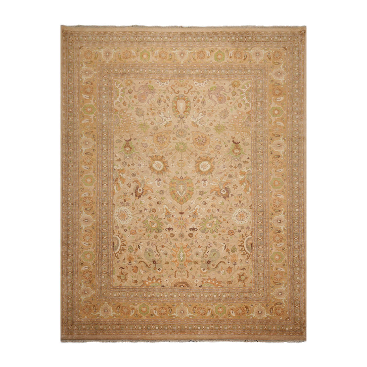 9x12 Tan, Brown, Caramel Color Hand Knotted All-Over 100% Wool Traditional Oriental Rug