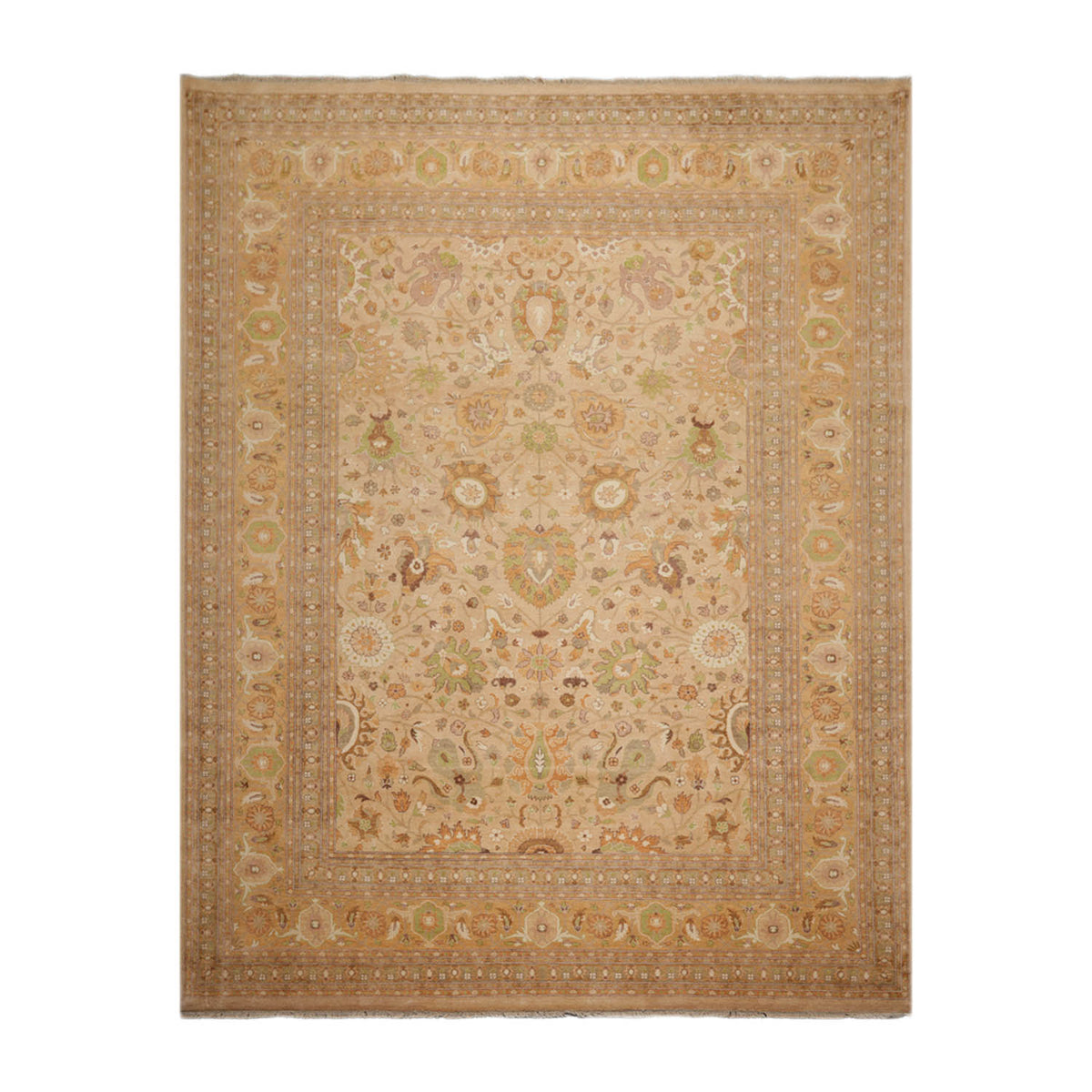 9x12 Tan, Brown, Caramel Color Hand Knotted All-Over 100% Wool Traditional Oriental Rug
