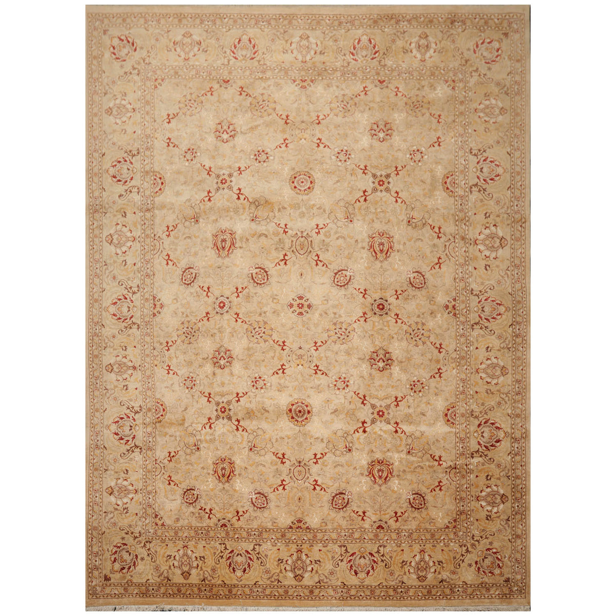 9x12 Beige, Brown, Red Color Hand Knotted All-Over 100% Wool Traditional Oriental Rug