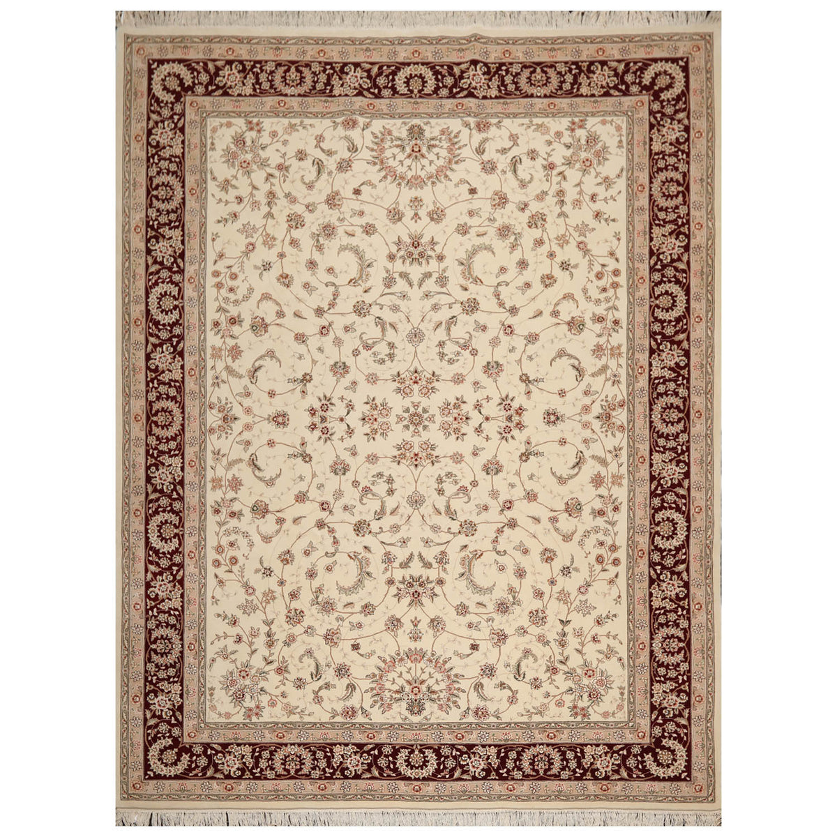 9x12 Cream, Maroon, Gray Color Hand Knotted All-Over 100% Wool Traditional-Persian/Oriental Oriental Rug