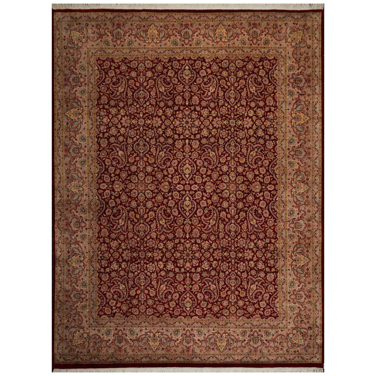 9x12 Red, Beige, Rose Color Hand Knotted All-Over 100% Wool Traditional Oriental Rug