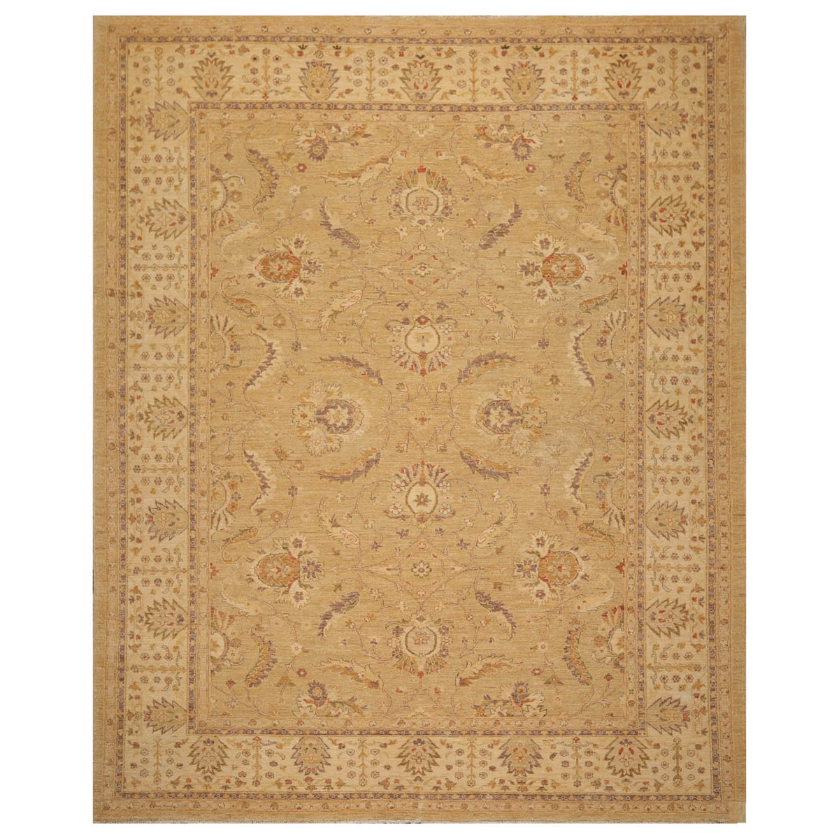 9x12 Tan, Beige, Gray Color Hand Knotted All-Over 100% Wool Traditional Oriental Rug