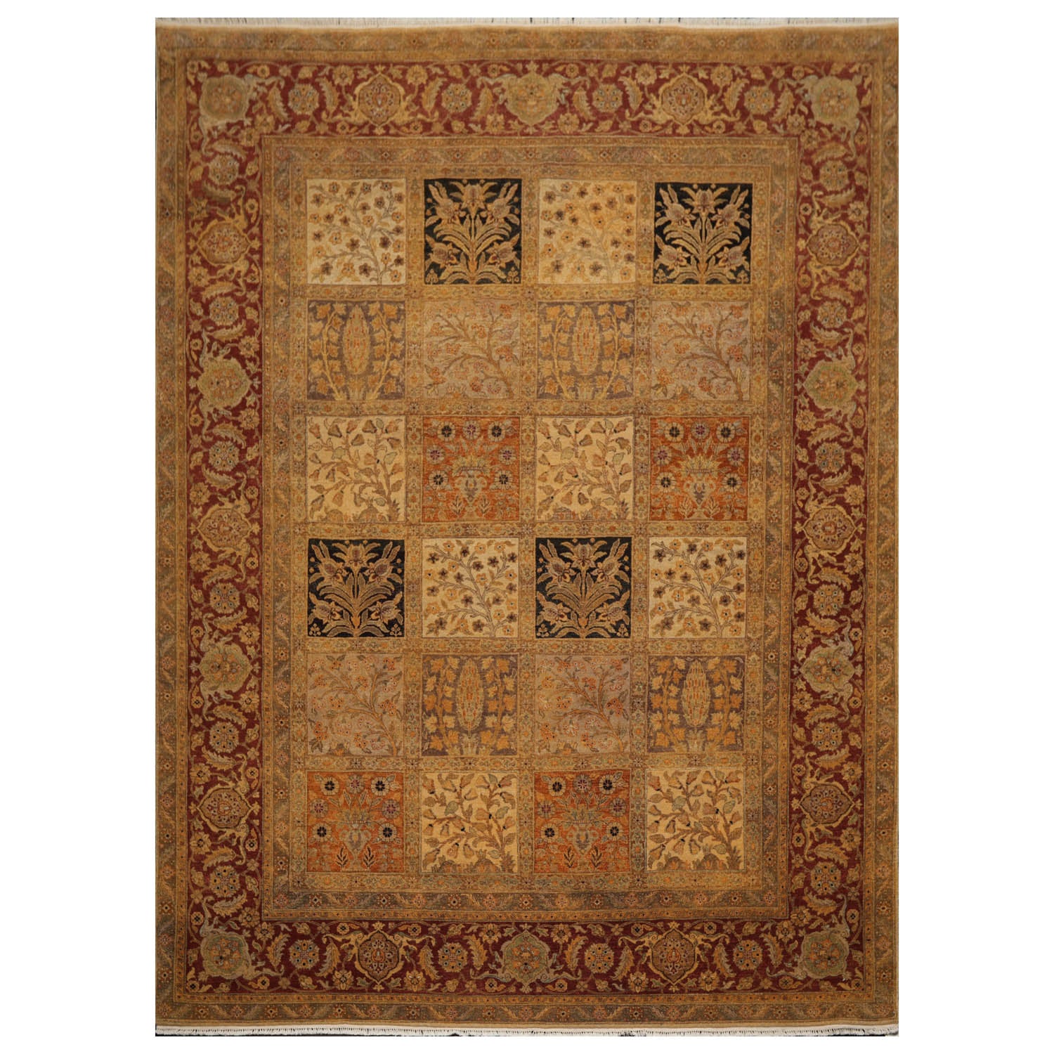 9x12 Beige, Gray, Burnt Orange Color Hand Knotted All-Over 100% Wool Traditional Oriental Rug
