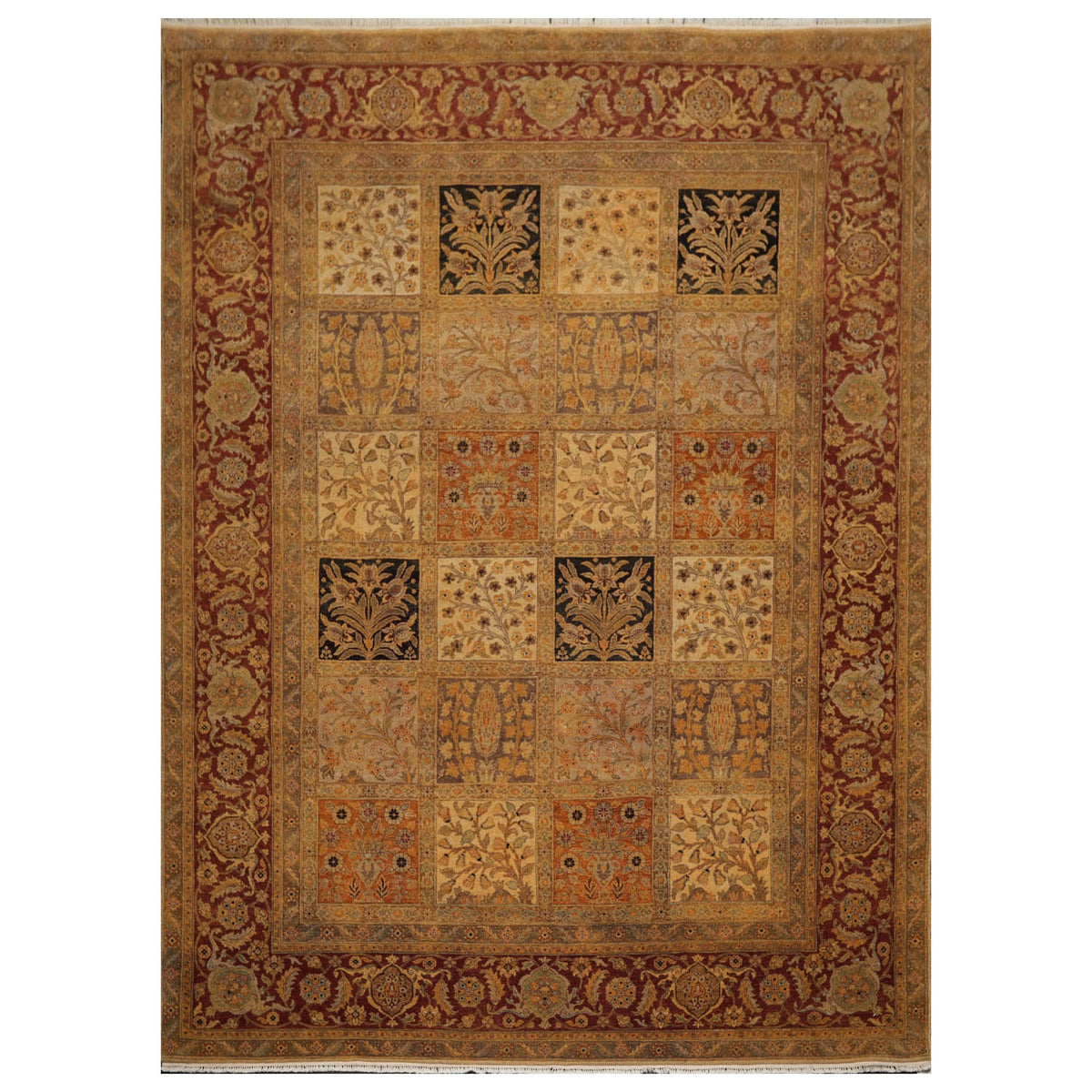 9x12 Beige, Gray, Burnt Orange Color Hand Knotted All-Over 100% Wool Traditional Oriental Rug