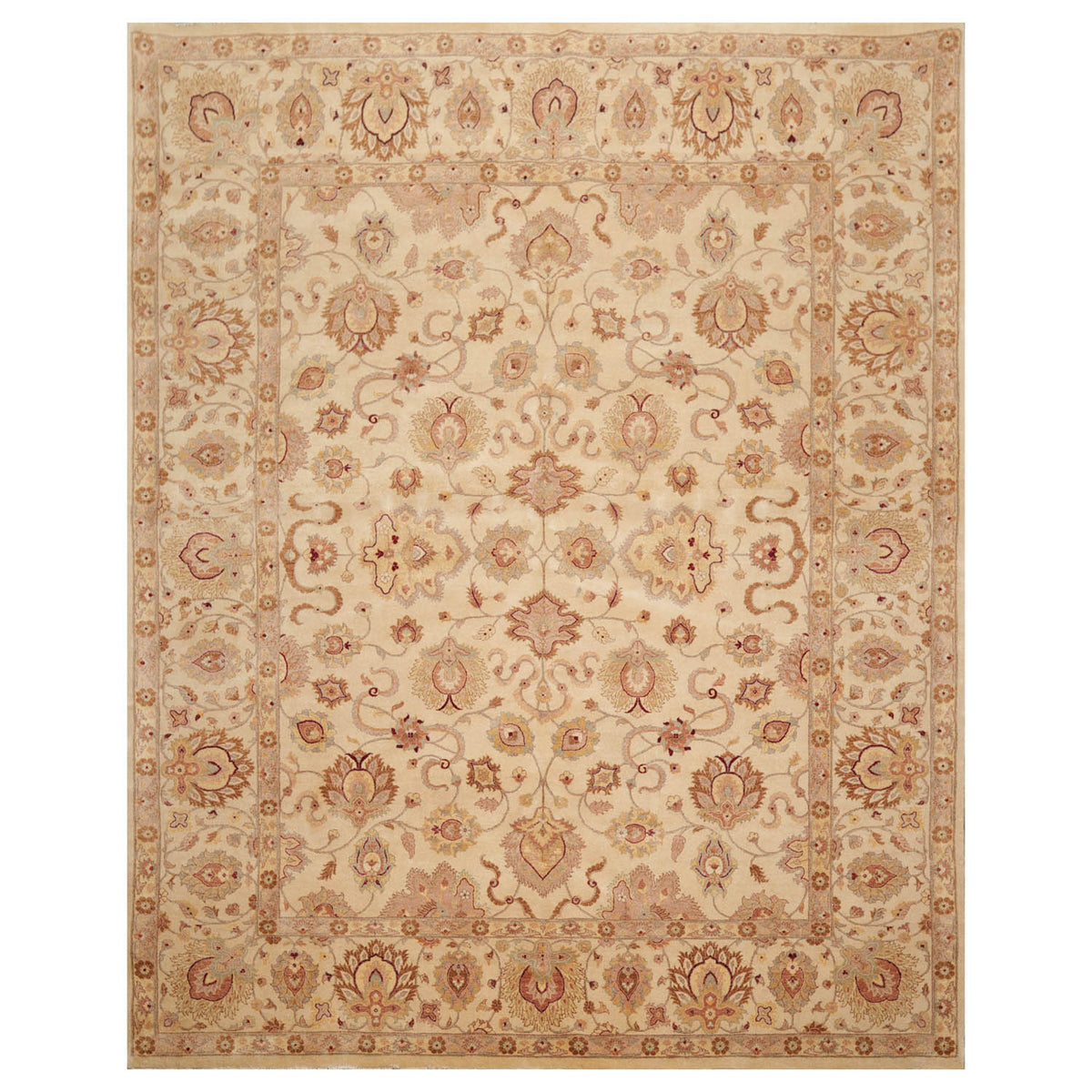 8x10 Beige, Brown, Taupe Color Hand Knotted All-Over 100% Wool Traditional Oriental Rug