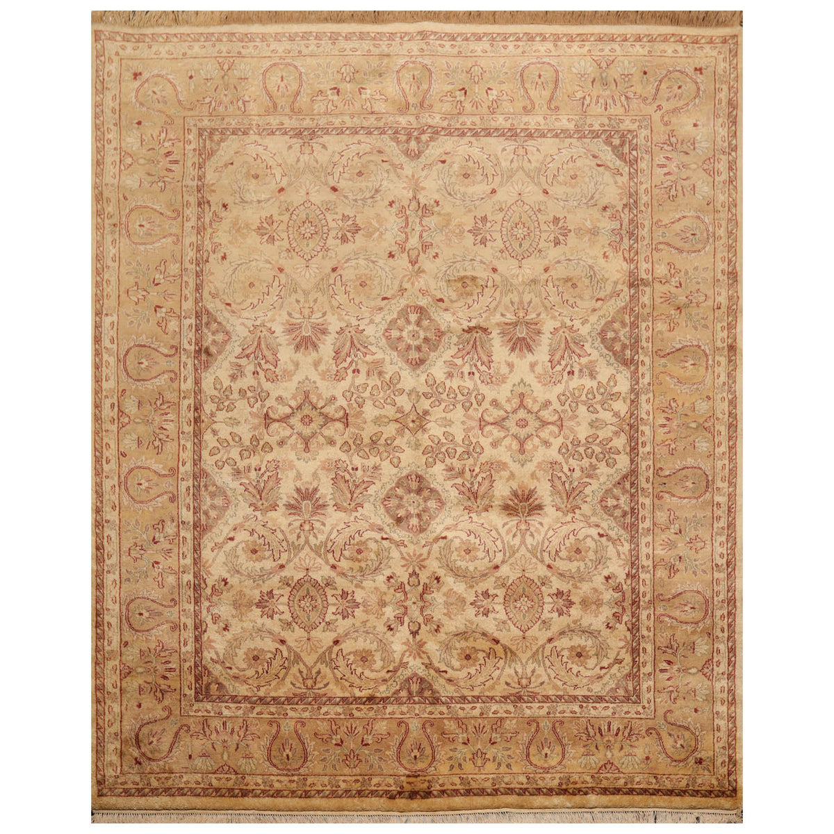 8x10 Beige, Tan, Rust Color Hand Knotted All-Over 100% Wool Traditional Oriental Rug