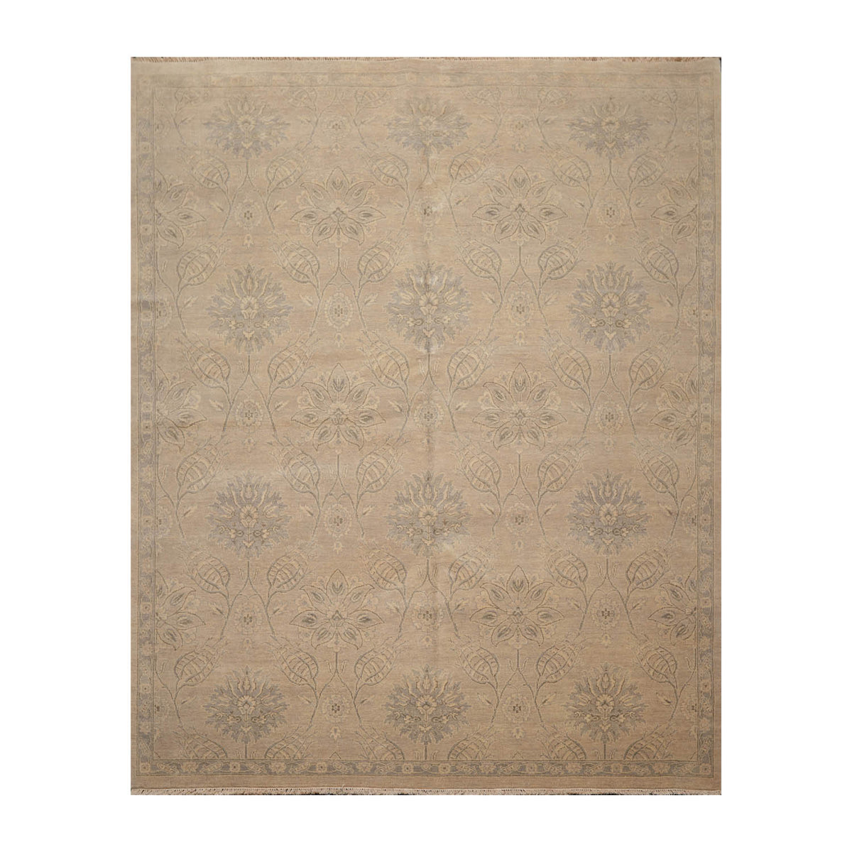 8x10 Gray, Beige, Color Hand Knotted All-Over 100% Wool Transitional Oriental Rug