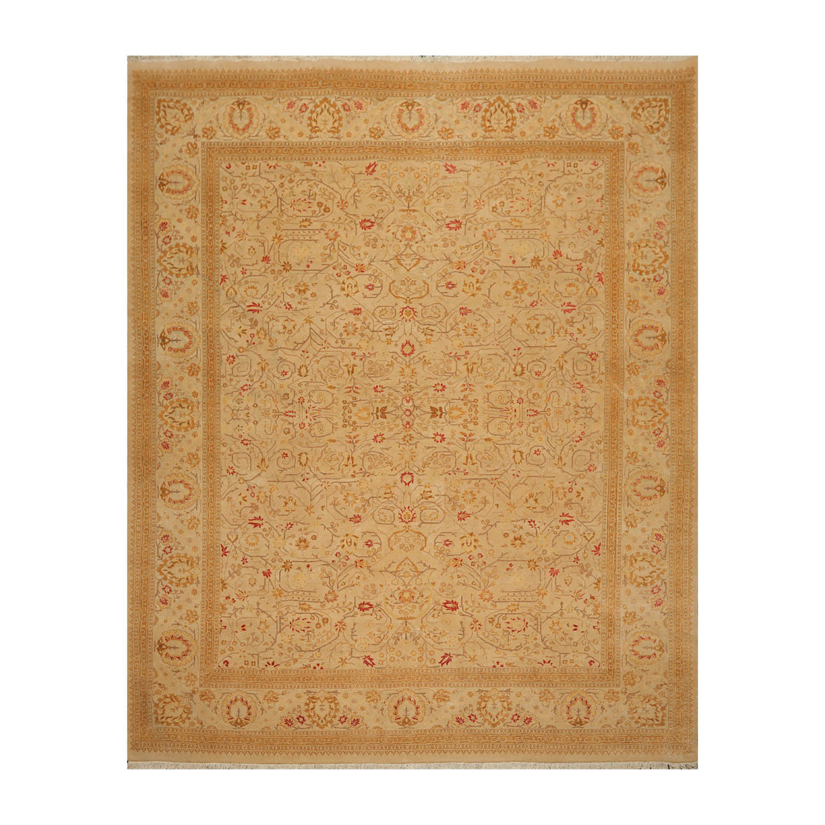 8x10 Tan, Gold, Coral Color Hand Knotted All-Over 100% Wool Traditional Oriental Rug