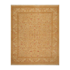 8x10 Tan, Gold, Coral Color Hand Knotted All-Over 100% Wool Traditional Oriental Rug