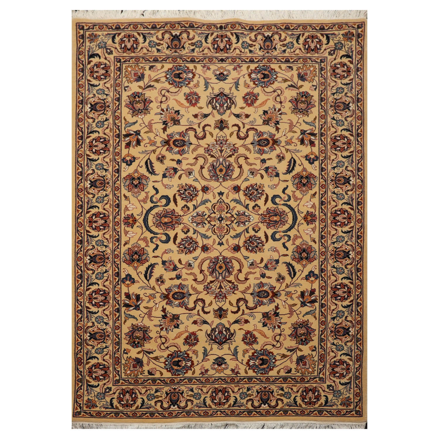 4x6 Tan, Blue, Taupe Color Hand Knotted All-Over 100% Wool Traditional Oriental Rug