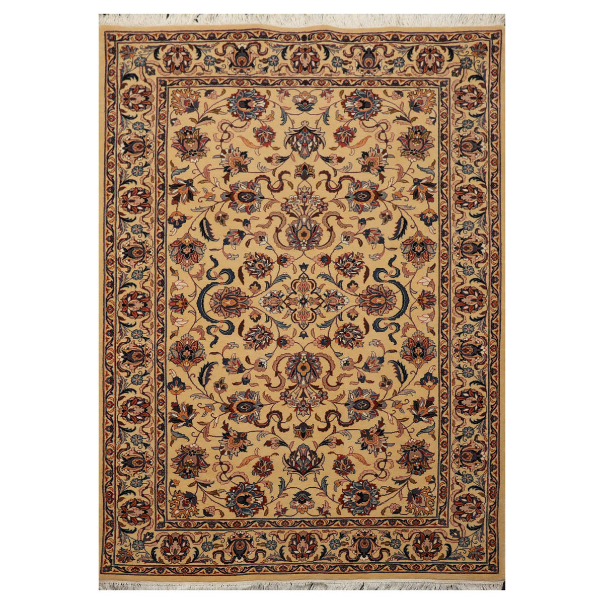4x6 Tan, Blue, Taupe Color Hand Knotted All-Over 100% Wool Traditional Oriental Rug