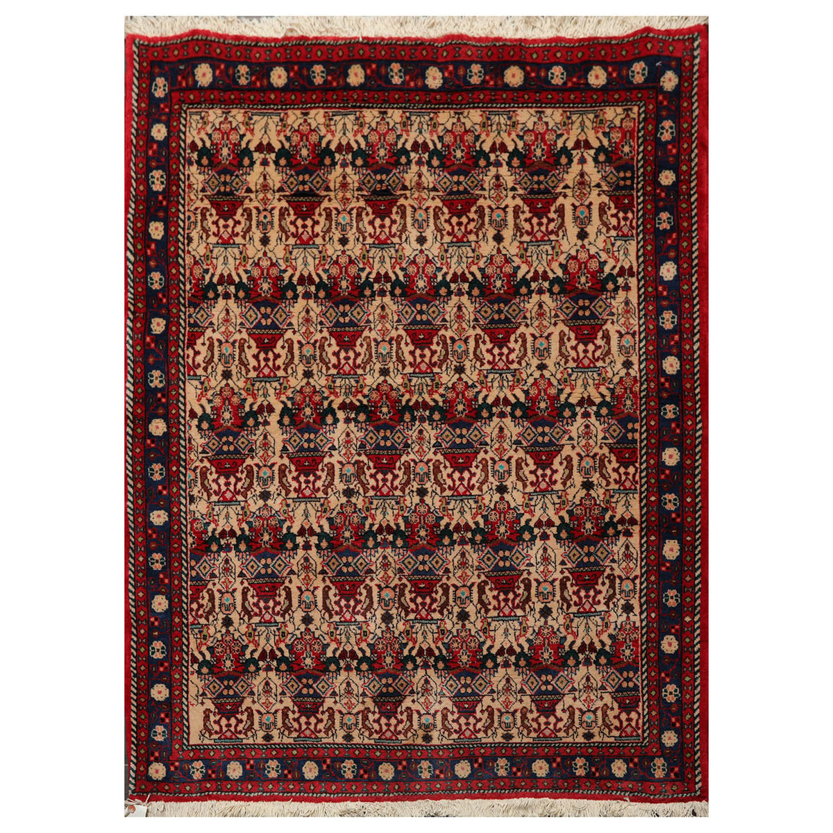 3x5 Beige, Brown, Turquoise Color Hand Knotted All-Over 100% Wool Traditional Oriental Rug