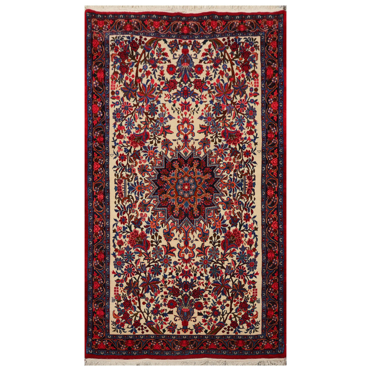 4x6 Ivory, Navy, Red Color Hand Knotted All-Over 100% Wool Traditional Oriental Rug