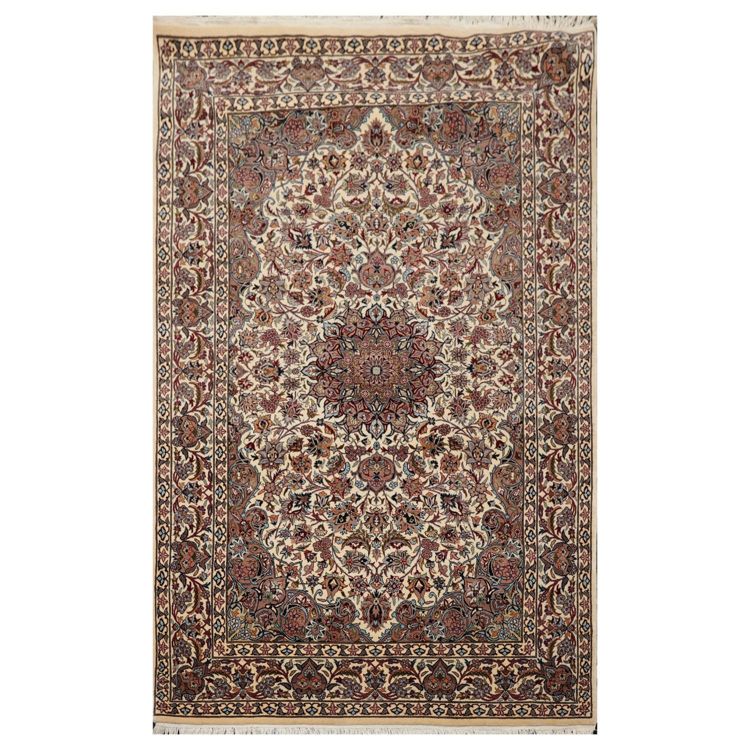 5x7 Ivory, Taupe, Black Color Hand Knotted All-Over 100% Wool Traditional Oriental Rug