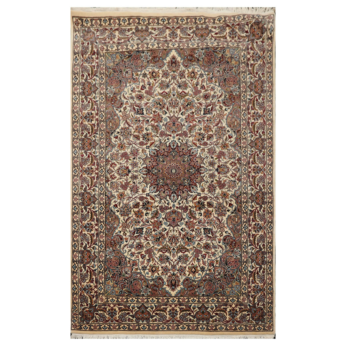 5x7 Ivory, Taupe, Black Color Hand Knotted All-Over 100% Wool Traditional Oriental Rug
