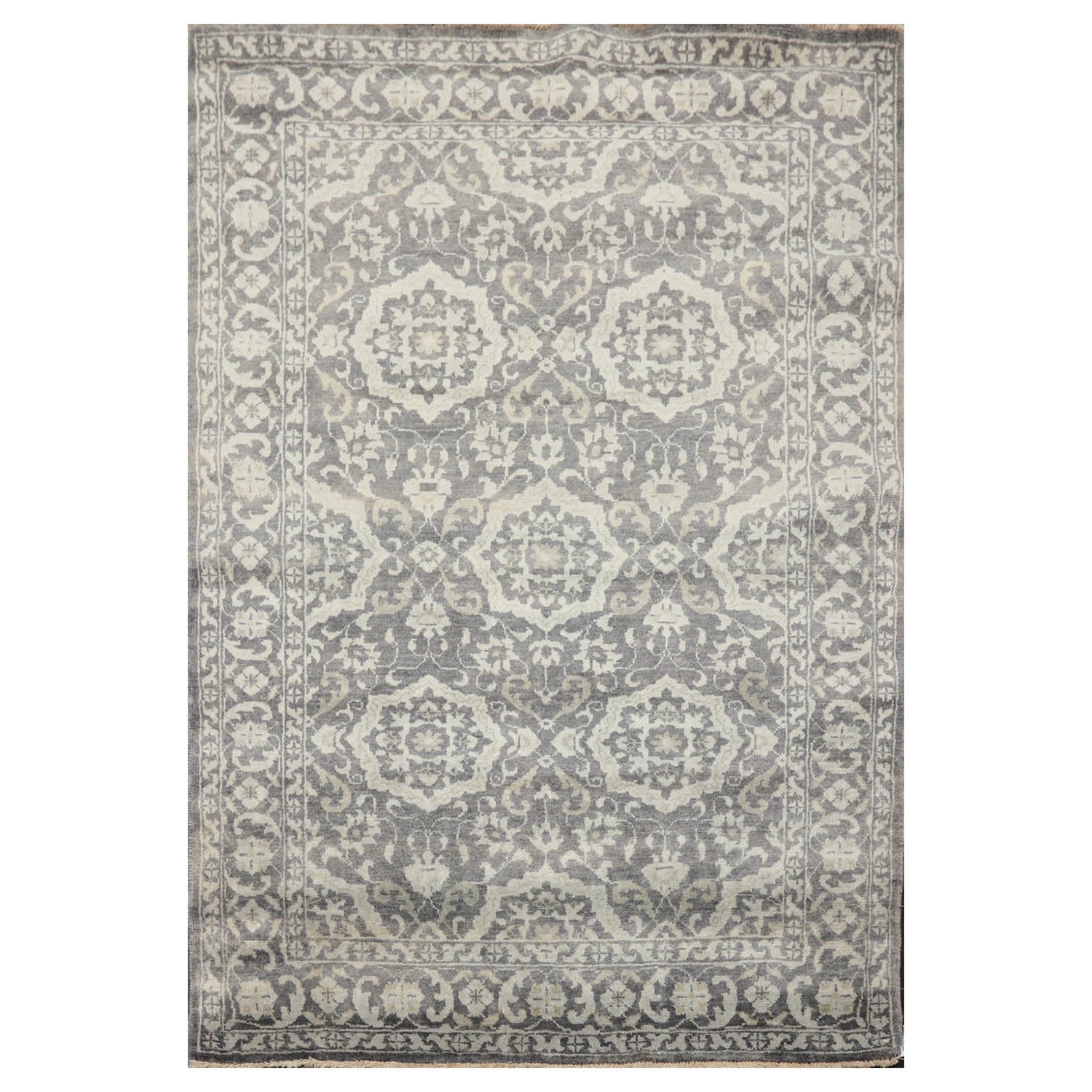 4x6 Gray, , Color Hand Knotted All-Over 100% Wool Transitional Oriental Rug