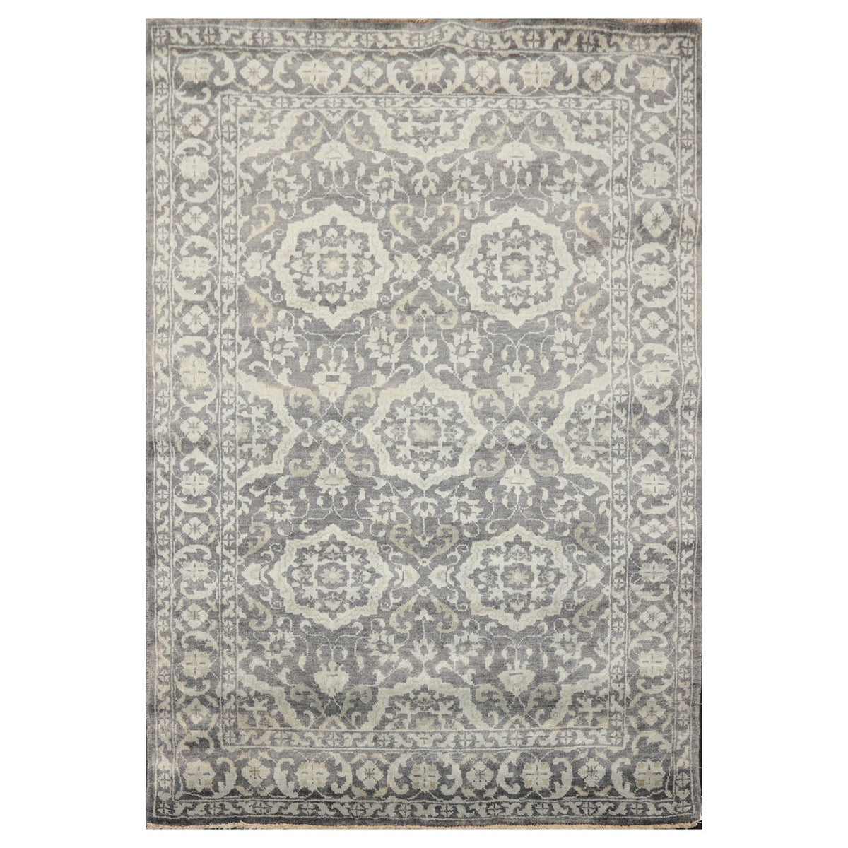 4x6 Gray, , Color Hand Knotted All-Over 100% Wool Transitional Oriental Rug