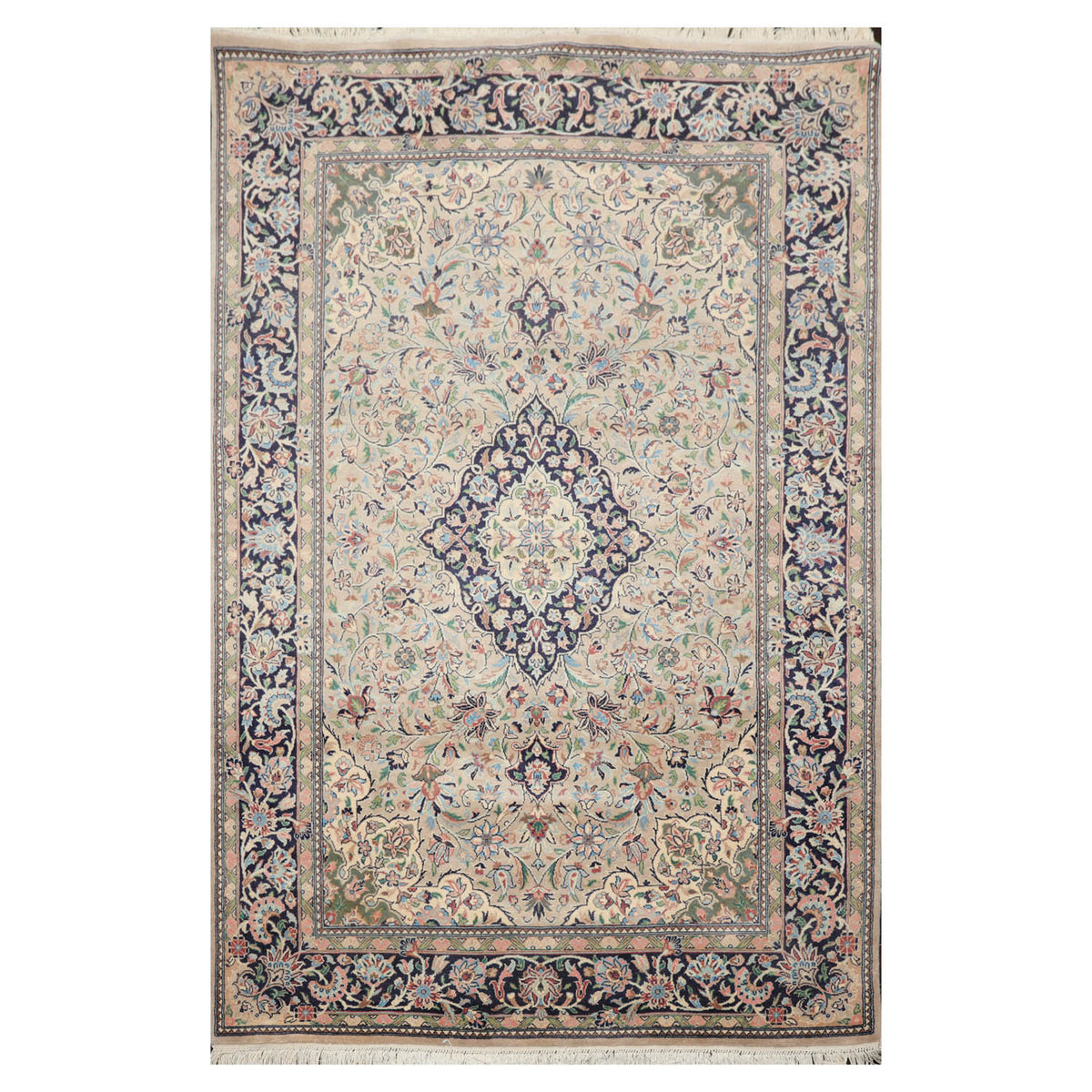 5x7 Beige, Navy, Rose Color Hand Knotted All-Over 100% Wool Traditional Oriental Rug
