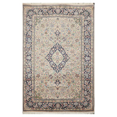 5x7 Beige, Navy, Rose Color Hand Knotted All-Over 100% Wool Traditional Oriental Rug