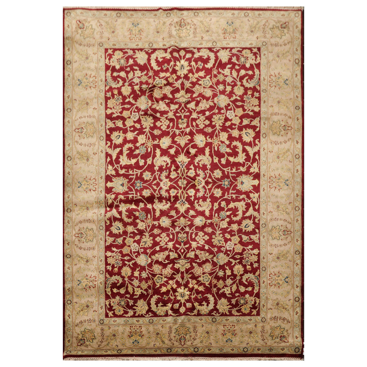 6x9 Wine, Taupe, Beige Color Hand Knotted All-Over 100% Wool Traditional Oriental Rug