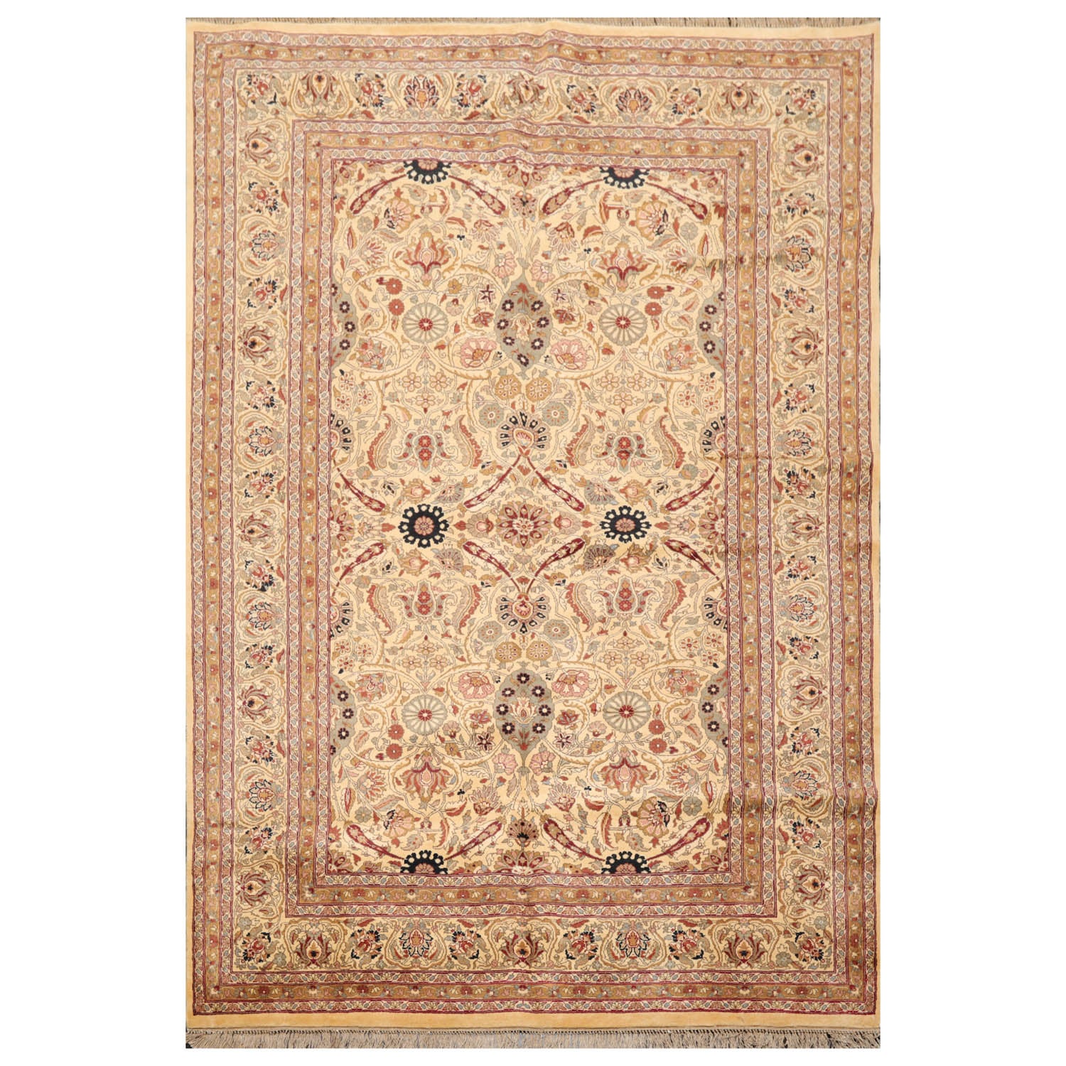 6x9 Warm Beige, Brown, Rust Color Hand Knotted All-Over 100% Wool Traditional Oriental Rug