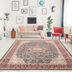 6x9 Navy, Burgundy, Beige Color Hand Knotted All-Over 100% Wool Traditional Oriental Rug