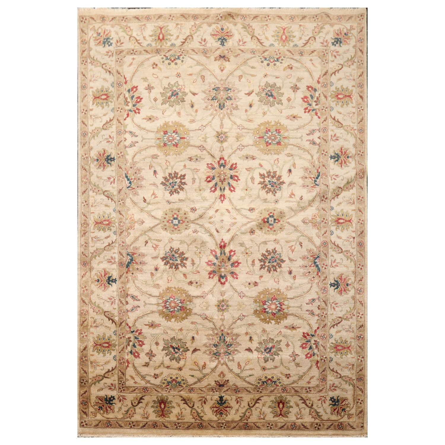 6x9 Beige, Brown, Tan Color Hand Knotted All-Over 100% Wool Traditional Oriental Rug