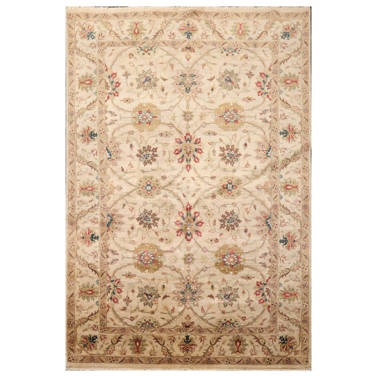 6x9 Beige, Brown, Tan Color Hand Knotted All-Over 100% Wool Traditional Oriental Rug