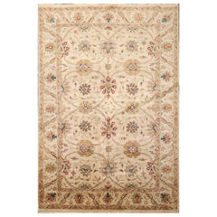 6x9 Beige, Brown, Tan Color Hand Knotted All-Over 100% Wool Traditional Oriental Rug