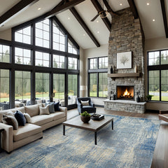 8x10 Beige, Blue, Color Hand Knotted Sherpa Wool and Silk Modern & Contemporary Oriental Rug