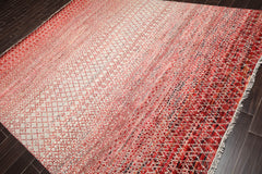 8x10 Beige, Red, Rust Color Hand Knotted Grass 100% Wool Modern Oriental Rug