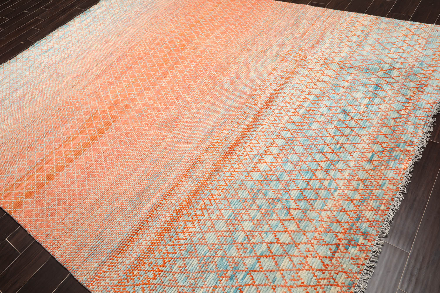 8x10 Orange, Blue, Beige Color Hand Knotted Grass 100% Wool Modern Oriental Rug