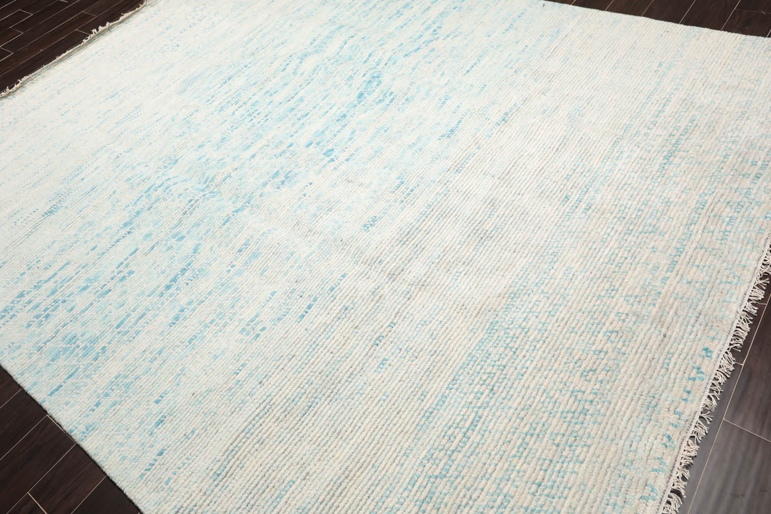 8x10 Ivory, Aqua, Blue Color Hand Knotted All-Over 100% Wool Modern Oriental Rug